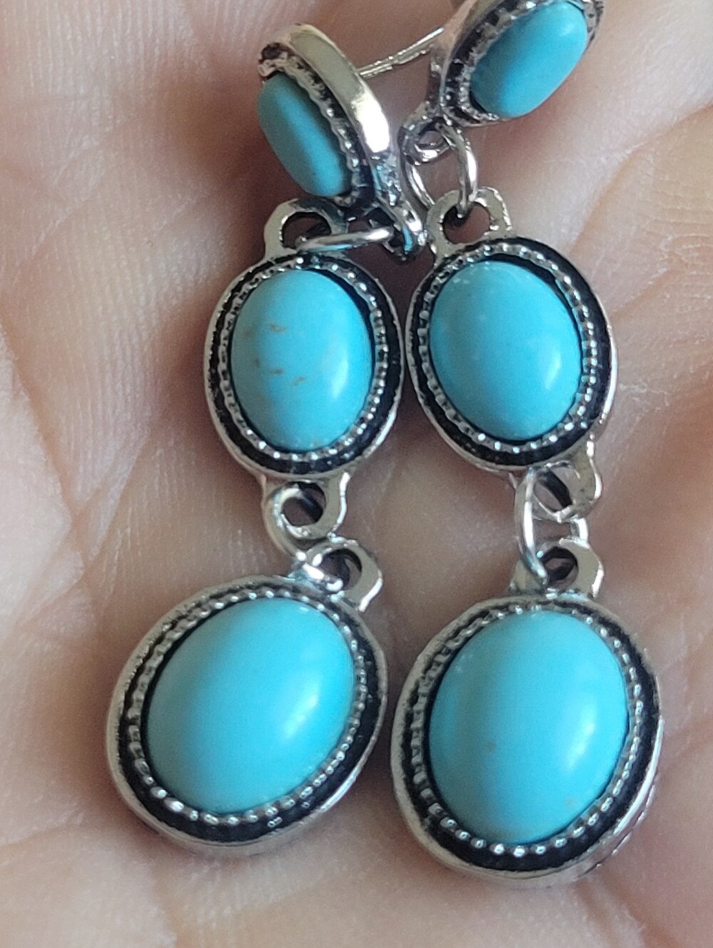 Turquoise Oval Drop Earrings - Blue Silver Style